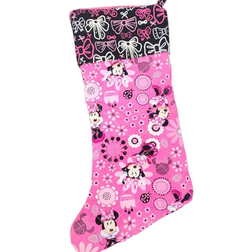 DISNEY MINNIE MOUSE HANDMADE CHRISTMAS STOCKINGS PINK QUILTED GIRL HOLIDAY